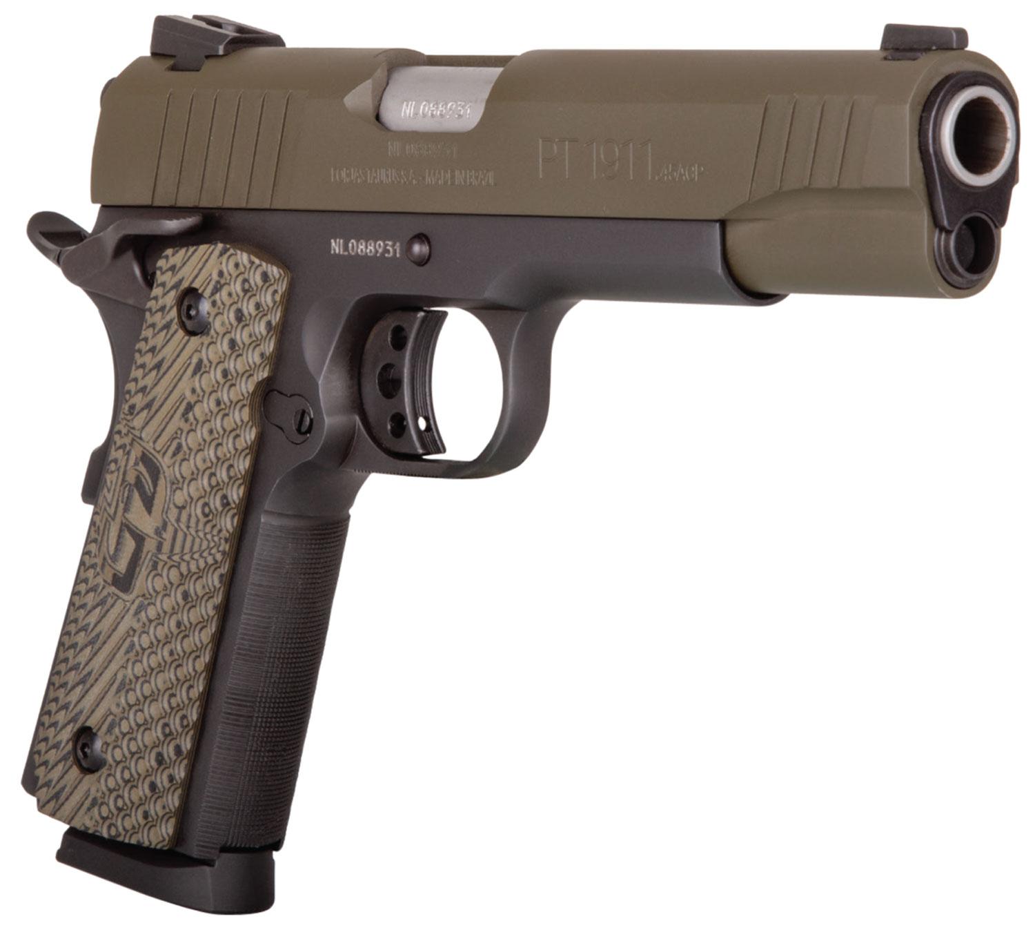 Taurus 1911 SAO Pistol 1191101MGVZ, 45 ACP, 5″, Brown VZ Operator II Grips, Mil-Spec Green Slide, 8 Rds