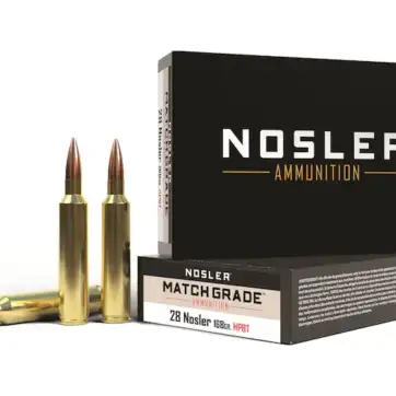 Nosler Match Grade Ammunition 28 Nosler 168 Grain Hollow Point Boat Tail 500 Round