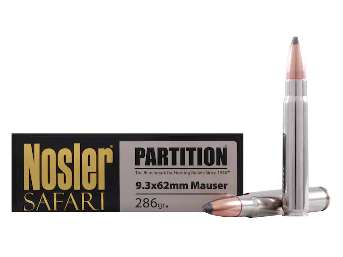 Nosler Safari Ammunition 9.3x62mm Mauser 286 Grain Partition 500 Round