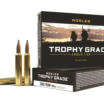 Nosler Trophy Grade Ammunition 300 Remington Ultra Magnum 180 Grain Partition Spitzer 500 Round