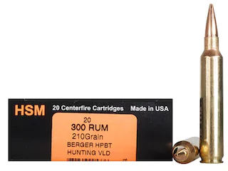 HSM Trophy Gold Ammunition 300 Remington Ultra Magnum 210 Grain Berger Hunting VLD Hollow Point Boat Tail 500 Round