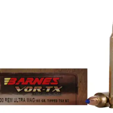 Barnes VOR-TX Ammunition 300 Remington Ultra Magnum 165 Grain TTSX Polymer Tipped Spitzer Boat Tail Lead-Free 500 Round