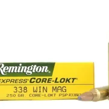 Remington Core-Lokt Ammunition 338 Winchester Magnum 250 Grain Pointed Soft Point Core-Lokt 500 Round