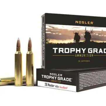 Nosler Trophy Grade Ammunition 26 Nosler 140 Grain AccuBond 500 Round