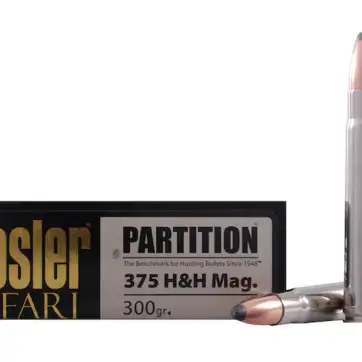 Nosler Safari Ammunition 375 H&H Magnum 300 Grain Partition 500 Round