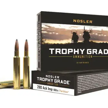 Nosler Trophy Grade Ammunition 280 Ackley Improved 160 Grain Partition Spitzer 500 Round