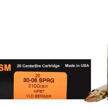 HSM Trophy Gold Ammunition 30-06 Springfield 210 Grain Berger Hunting VLD Hollow Point Boat Tail  500 Round