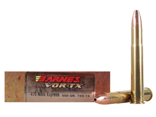 Barnes VOR-TX Safari Ammunition 470 Nitro Express 500 Grain TSX Hollow Point Flat Base Lead-Free 500 Round