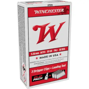 Winchester USA Ammunition 5.56x45mm NATO 55 Grain M193 Full Metal Jacket 10 Round Clips 600 Rounds