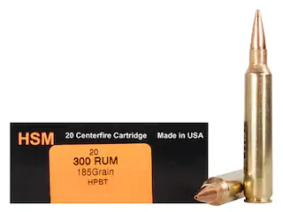 HSM Trophy Gold Ammunition 300 Remington Ultra Magnum 185 Grain Berger Hunting VLD Hollow Point Boat Tail 500 Round