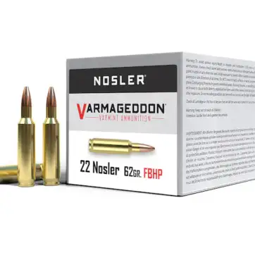 Nosler Varmageddon Ammunition 22 Nosler 62 Grain Hollow Point Flat Base  500 Round