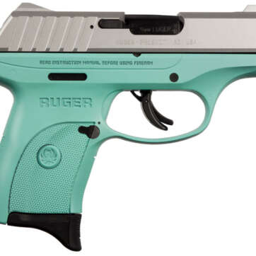 Ruger EC9s 9mm Striker-Fired Pistol with Turquoise Grip Frame and Satin Aluminum Cerakote Slide