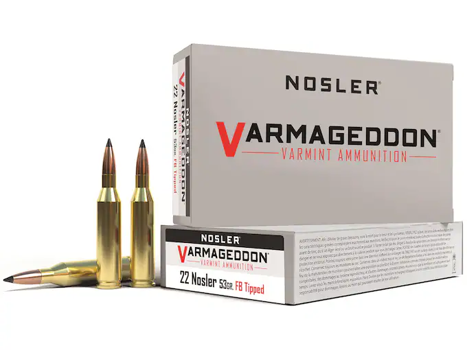 Nosler Varmageddon Ammunition 22 Nosler 53 Grain Polymer Tip Flat Base 500 Round