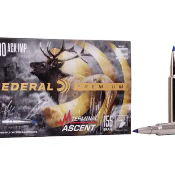 Federal Premium Terminal Ascent Ammunition 280 Ackley Improved 155 Grain Polymer Tip Bonded Boat Tail 500 Round