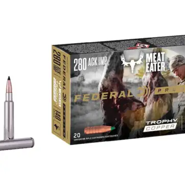 Federal Premium Meat Eater Ammunition 280 Ackley Improved 140 Grain Trophy Copper Tipped Boat Tail Lead-Free 500 Round