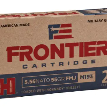 Frontier Cartridge Military Grade Ammunition 5.56x45mm NATO XM193 55 Grain Hornady Full Metal Jacket Boat Tail 500 Rounds