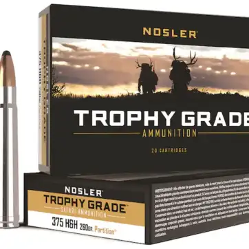 Nosler Trophy Grade Ammunition 375 H&H Magnum 260 Grain Partition 500 Round