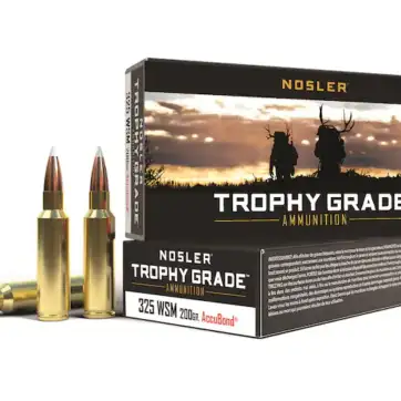 Nosler Trophy Grade Ammunition 325 Winchester Short Magnum (WSM) 200 Grain AccuBond 500 Round