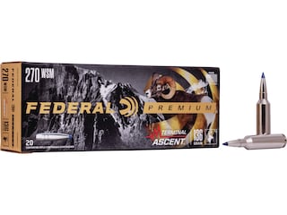 Federal Premium Terminal Ascent Ammunition 270 Winchester Short Magnum (WSM) 136 Grain Polymer Tip Bonded Boat Tail  500 Round