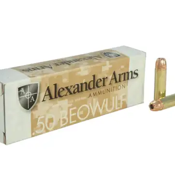 Alexander Arms Ammunition 50 Beowulf 350 Grain Hornady XTP Jacketed Hollow Point 500 Round