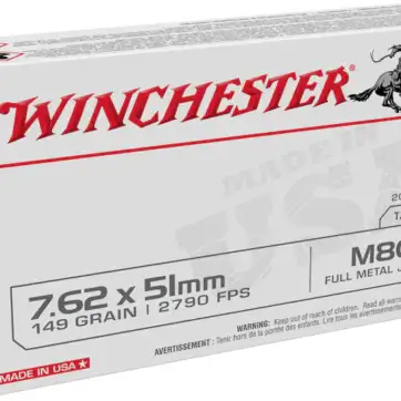 Winchester USA Ammunition 7.62x51mm NATO 149 Grain M80 Full Metal Jacket 500 Round
