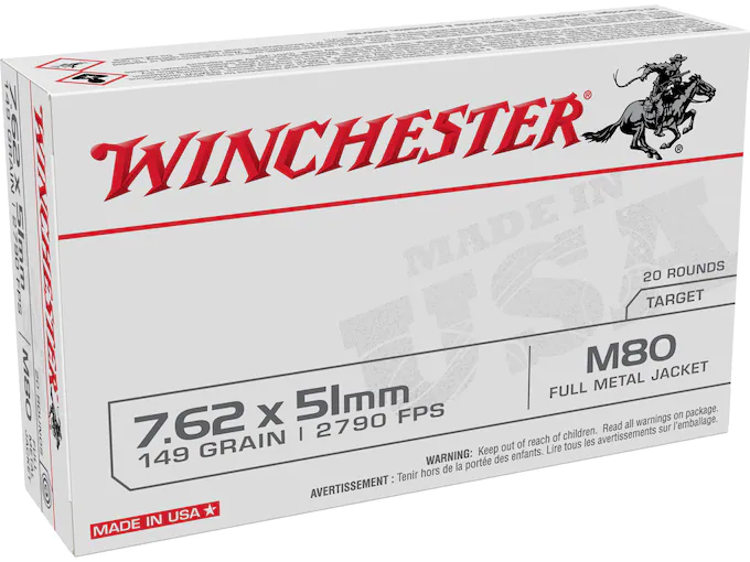 Winchester USA Ammunition 7.62x51mm NATO 149 Grain M80 Full Metal Jacket 500 Round