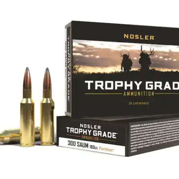 Nosler Trophy Grade Ammunition 300 Remington Short Action Ultra Magnum 180 Grain Partition Spitzer 500 Round