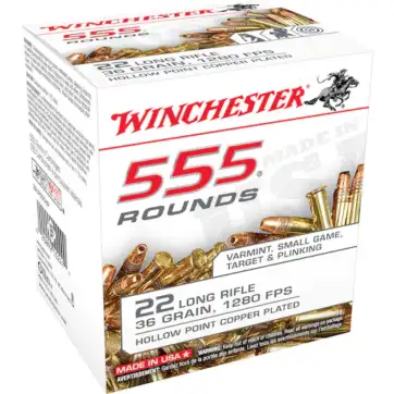 Winchester Ammunition 22 Long Rifle 36 Grain Plated Lead Hollow Point 555 Round