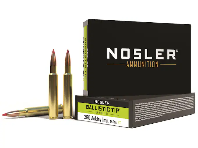 Nosler BT Ammunition 280 Ackley Improved 140 Grain Ballistic Tip 500 Round