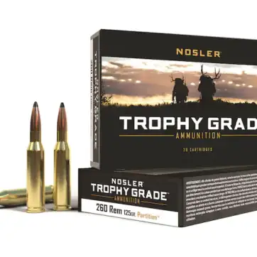 Nosler Trophy Grade Ammunition 260 Remington 125 Grain Partition Spitzer 500 Round