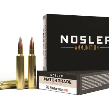 Nosler Match Grade Ammunition 30 Nosler 190 Grain Custom Competition Hollow Point Boat Tail 500 Round