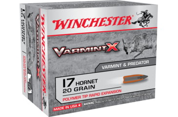Winchester VARMINT X RIFLE .17 Hornet 20 grain Rapid Expansion Polymer Tip Centerfire Rifle Ammunition X17P Caliber: .17 Hornet, Number of Rounds 500