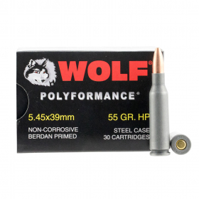 Wolf PolyFormance 5.45×39 55 Grain HP Ammo 750 Round Case